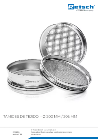 Hoja de datos del producto Mesh sieves 200-203 mm