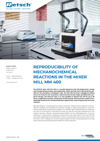 Reproducibility of Mechanochemical Reactions in the Mixer Mill MM 400