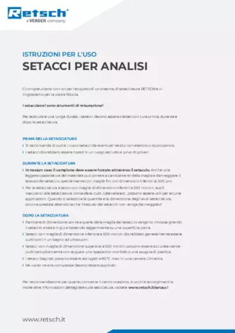 Istruzioni per l'uso: Setacci per analisi