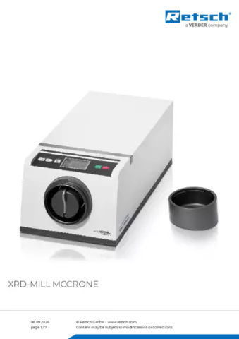 Product data sheet XRD McCrone Mill