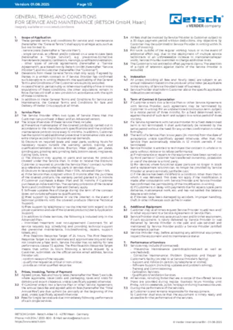 General Terms and Conditions for Service & Maintenance