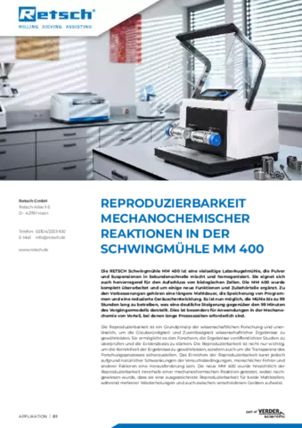Reproduzierbarkeit mechanochemischer Reaktionen in der Schwingmühle MM 400