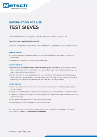 Test sieves: Information for use