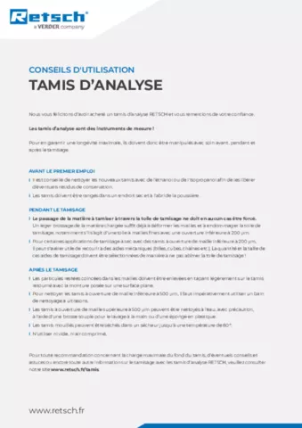 Conseils d'utilisation: Tamis d’analyse