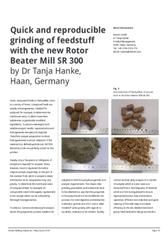 Quick and reproducible grinding of feedstuff