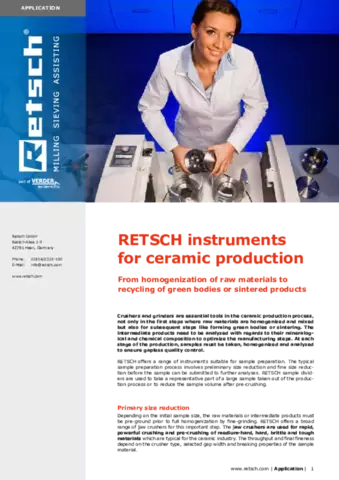 RETSCH instruments for ceramic production