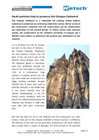 Small particles help to preserve the Cologne Cathedral
