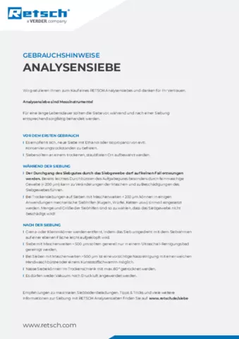 Gebrauchshinweise Analysensiebe