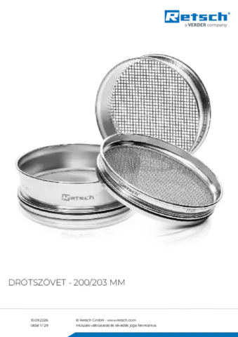 Termék adatlap Mesh sieves 200-203 mm