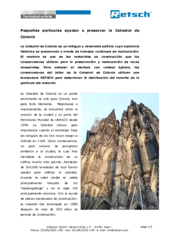Pequeñas partículas ayudan a preservar la Catedral de Colonia