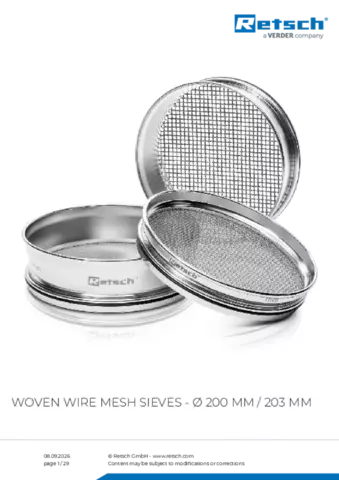 Product data sheet Mesh sieves 200-203 mm