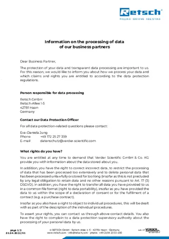 Information on the processing of data of our business partners