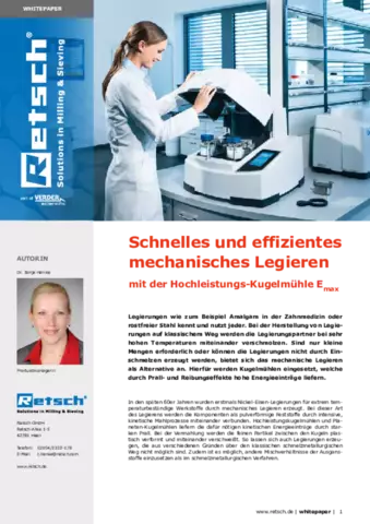 White Paper: Mechanisches Legieren mit der Hochleistungs-Kugelmühle Emax