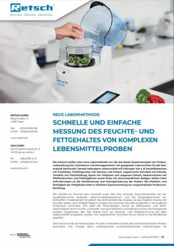Neue Labormethode: Schnelle und einfache Messung des Feuchte- und Fettgehaltes von komplexen Lebensmittelproben