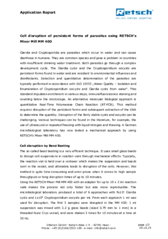 Cell disruption of parasites with Bead Beating