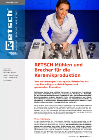 RETSCH Mühlen und Brecher für die Keramikproduktion