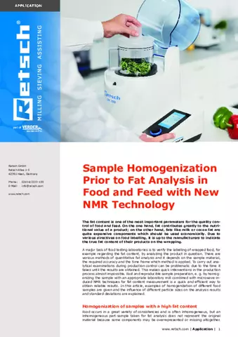 Sample Preparation Prior to Fat Analysis in Food & Feed with New NMR Technology