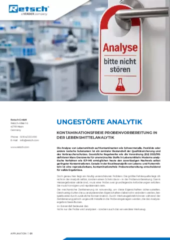 Kontaminationsfreie Probenvorbereitung in der Lebensmittelanalytik