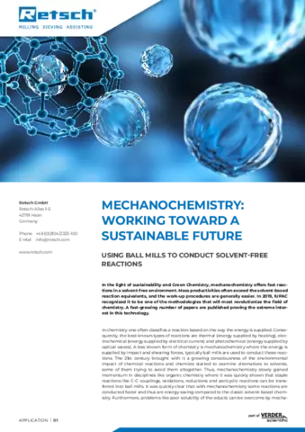 Mechanochemistry: Working Toward a Sustainable Future